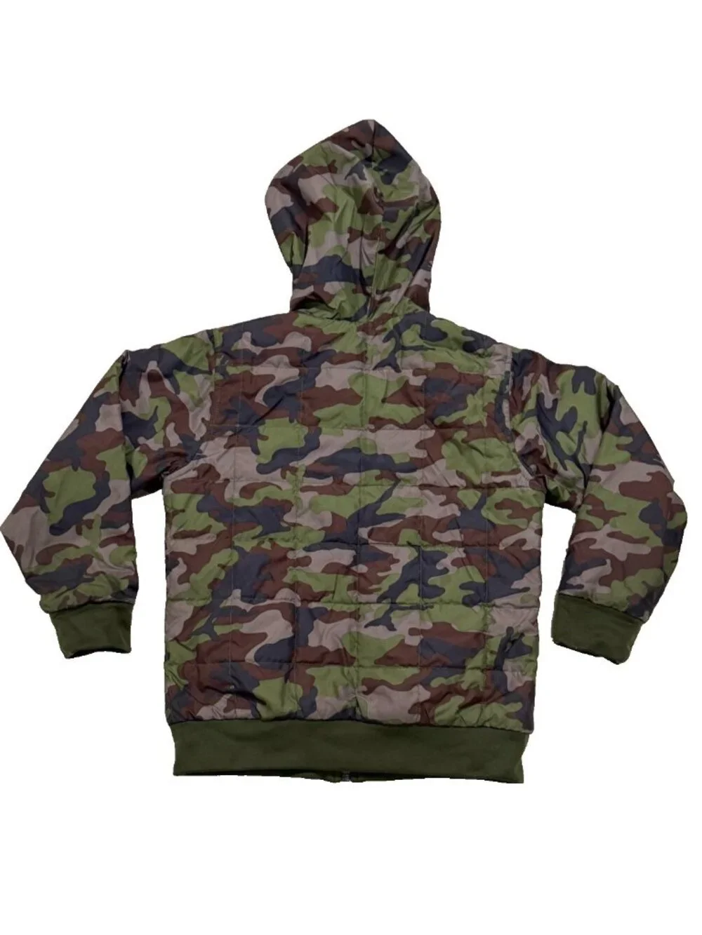 The North Face Jacket Boys Green Camo Reversible Puffer Fleece Full Zip S 7/8